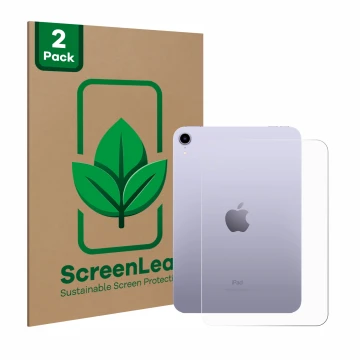 Front side of a product packaging with the brand logo ScreenLeaf. Next to it is the device Apple iPad Mini 6 WiFi 2021 (6. Gen