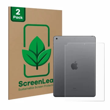 Front side of a product packaging with the brand logo ScreenLeaf. Next to it is the device Apple iPad 10.2″ WiFi 2021 (9th. Ge