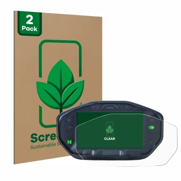 Front side of a product packaging with the brand logo ScreenLeaf. Next to it is the device Ducati Monster / Monster + 2021 sho