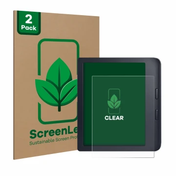 Front side of a product packaging with the brand logo ScreenLeaf. Next to it is the device Kobo Libra 2 shown with the corresp