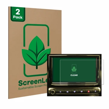 Front side of a product packaging with the brand logo ScreenLeaf. Next to it is the device Citroen C3 Aircross Infotainment Sy