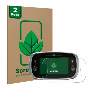 Front side of a product packaging with the brand logo ScreenLeaf. Next to it is the device Fiat 500X Uconnect 7