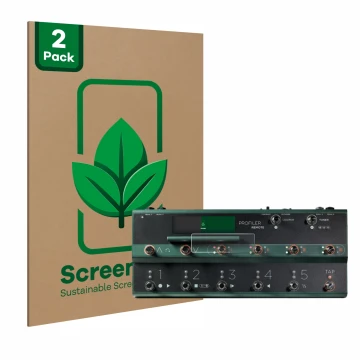 Front side of a product packaging with the brand logo ScreenLeaf. Next to it is the device Kemper Profiler Remote shown with t