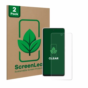Front side of a product packaging with the brand logo ScreenLeaf. Next to it is the device Samsung Galaxy A53 5G shown with th