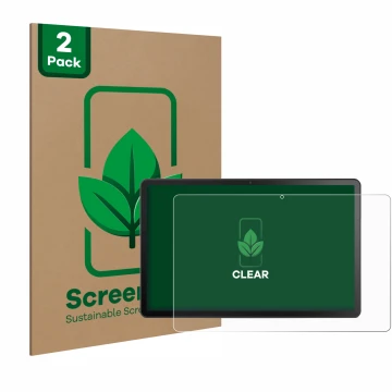 Front side of a product packaging with the brand logo ScreenLeaf. Next to it is the device Lenovo Tab M10 Plus (3th Gen.) show