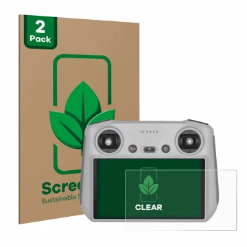 Front side of a product packaging with the brand logo ScreenLeaf. Next to it is the device DJI RC Controller shown with the co