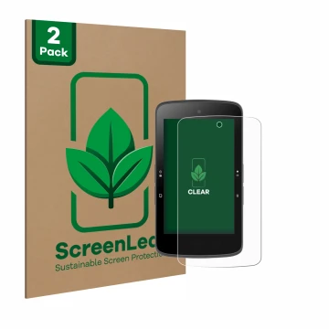 Front side of a product packaging with the brand logo ScreenLeaf. Next to it is the device Bryton Rider S800 shown with the co