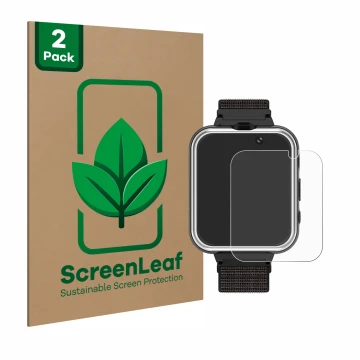 Front side of a product packaging with the brand logo ScreenLeaf. Next to it is the device Pthtechus X32 shown with the corres