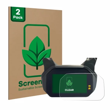 Front side of a product packaging with the brand logo ScreenLeaf. Next to it is the device BMW C400 GT TFT shown with the corr