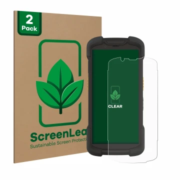 Front side of a product packaging with the brand logo ScreenLeaf. Next to it is the device Zebra TC73 shown with the correspon