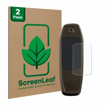 Front side of a product packaging with the brand logo ScreenLeaf. Next to it is the device Specialized Mastermind TCU shown wi