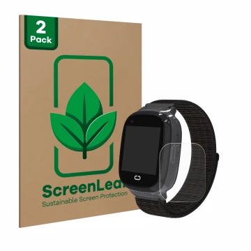Front side of a product packaging with the brand logo ScreenLeaf. Next to it is the device Pthtechus 4G GPS T30 shown with the