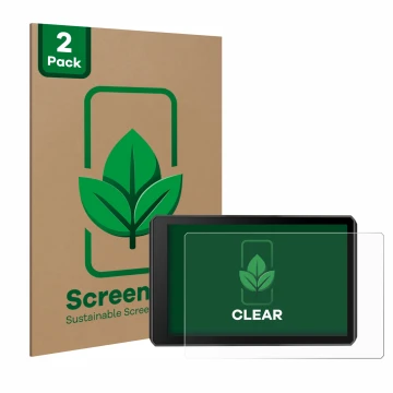 Front side of a product packaging with the brand logo ScreenLeaf. Next to it is the device Garmin zumo XT2 shown with the corr