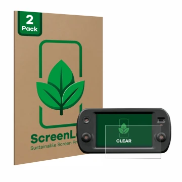 Front side of a product packaging with the brand logo ScreenLeaf. Next to it is the device Fiat Panda my23 UConnect 7
