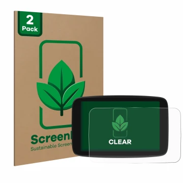 Front side of a product packaging with the brand logo ScreenLeaf. Next to it is the device TomTom Go Navigator 6 PKW-Navigatio