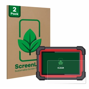 Front side of a product packaging with the brand logo ScreenLeaf. Next to it is the device Launch X-431 CRP 919E BT shown with
