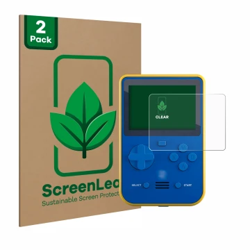Front side of a product packaging with the brand logo ScreenLeaf. Next to it is the device Blaze Super Pocket shown with the c