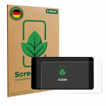 Front side of a product packaging with the brand logo ScreenLeaf. Next to it is the device Zontes 350D shown with the correspo