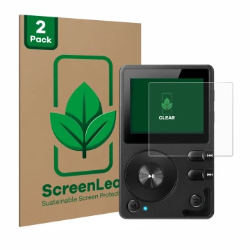 Front side of a product packaging with the brand logo ScreenLeaf. Next to it is the device Hifi Walker H2 shown with the corre