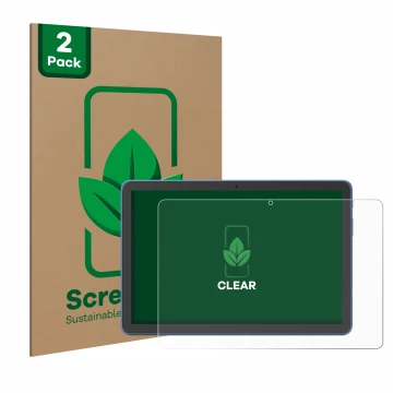 Front side of a product packaging with the brand logo ScreenLeaf. Next to it is the device Amazon Fire HD 10 2023 (13th. Gen.)