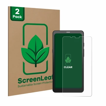 Front side of a product packaging with the brand logo ScreenLeaf. Next to it is the device Boox Palma shown with the correspon