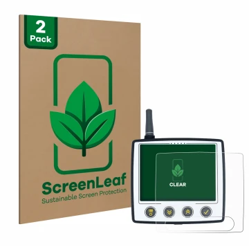 Front side of a product packaging with the brand logo ScreenLeaf. Next to it is the device Skytraxx 5 shown with the correspon