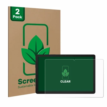 Front side of a product packaging with the brand logo ScreenLeaf. Next to it is the device Samsung Galaxy Tab A9 Plus WiFi sho