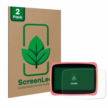 Front side of a product packaging with the brand logo ScreenLeaf. Next to it is the device Blackview Tab 3 Kids shown with the