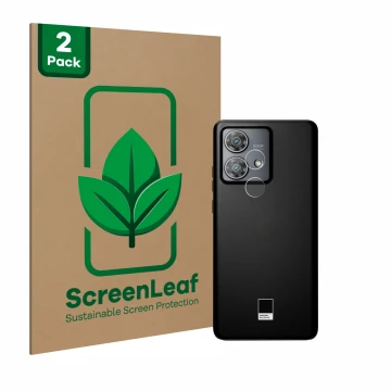 Front side of a product packaging with the brand logo ScreenLeaf. Next to it is the device Motorola Edge 40 Neo (ONLY Camera L