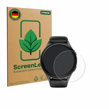 Front side of a product packaging with the brand logo ScreenLeaf. Next to it is the device Hama 8900 (45 mm) shown with the co