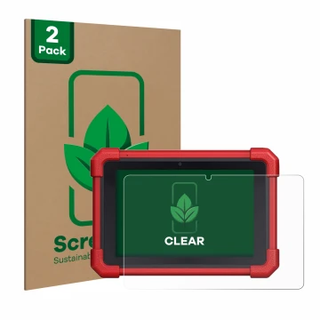 Front side of a product packaging with the brand logo ScreenLeaf. Next to it is the device Launch MOT IV (4) shown with the co