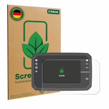 Front side of a product packaging with the brand logo ScreenLeaf. Next to it is the device Honda CB650R TFT Display shown with
