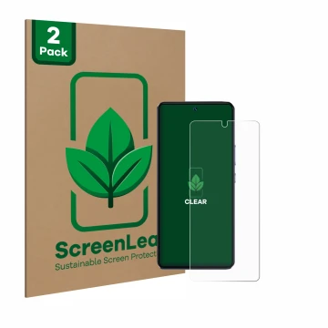 Front side of a product packaging with the brand logo ScreenLeaf. Next to it is the device Vivo V40 SE shown with the correspo