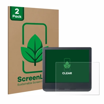 Front side of a product packaging with the brand logo ScreenLeaf. Next to it is the device Kobo Libra Colour 2024 shown with t