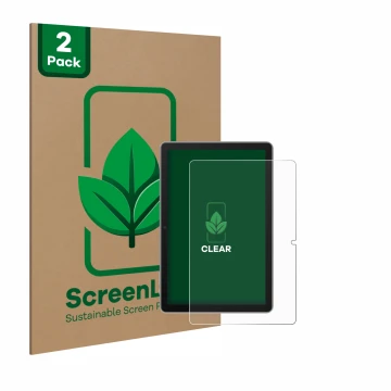 Front side of a product packaging with the brand logo ScreenLeaf. Next to it is the device Blackview Tab 70 shown with the cor