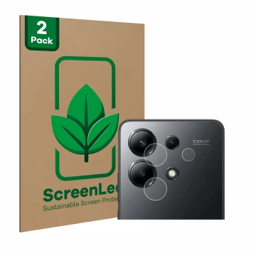 Front side of a product packaging with the brand logo ScreenLeaf. Next to it is the device Xiaomi Redmi Note 13 4G (ONLY Camer