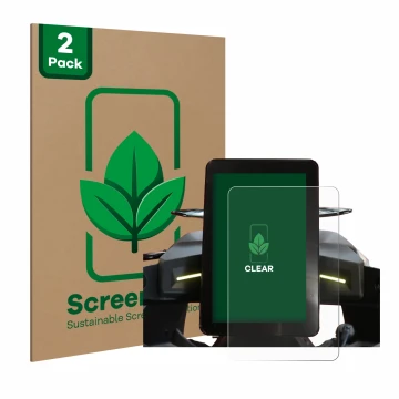 Front side of a product packaging with the brand logo ScreenLeaf. Next to it is the device CFMOTO 800NK Advanced shown with th