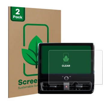 Front side of a product packaging with the brand logo ScreenLeaf. Next to it is the device Toyota Yaris 2024 shown with the co