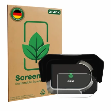 Front side of a product packaging with the brand logo ScreenLeaf. Next to it is the device Kymco CV3 shown with the correspond