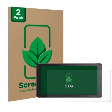 Front side of a product packaging with the brand logo ScreenLeaf. Next to it is the device Interphone RideSync Sync55 shown wi