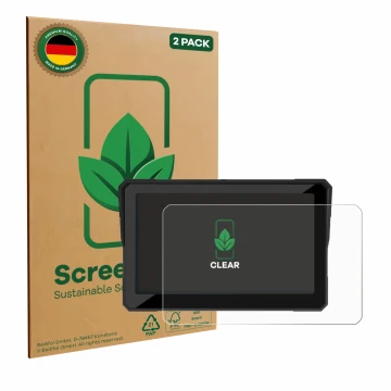Front side of a product packaging with the brand logo ScreenLeaf. Next to it is the device Carpuride W702B 7