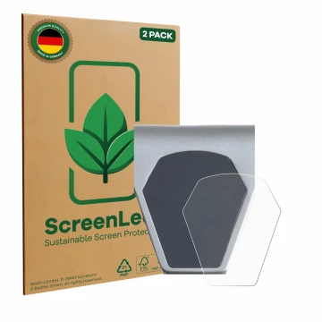Front side of a product packaging with the brand logo ScreenLeaf. Next to it is the device Epowerfun ePF-PULSE 960 shown with 