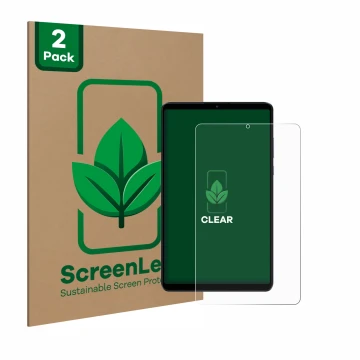 Front side of a product packaging with the brand logo ScreenLeaf. Next to it is the device Xiaomi Redmi Pad SE 8.7 shown with 