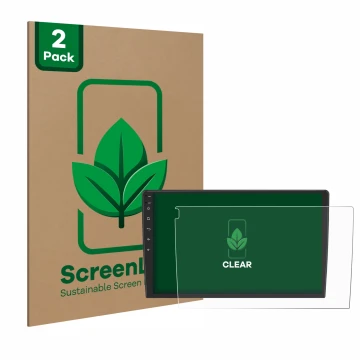 Front side of a product packaging with the brand logo ScreenLeaf. Next to it is the device Eonon ua12s plus-6g shown with the 