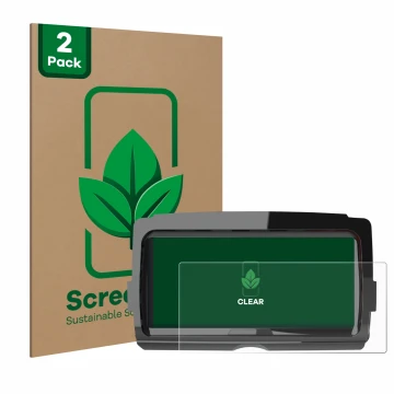 Front side of a product packaging with the brand logo ScreenLeaf. Next to it is the device Harley Davidson Soundstream V2 show