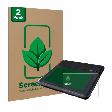 Front side of a product packaging with the brand logo ScreenLeaf. Next to it is the device Techfive ECR 100 shown with the cor