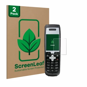 Front side of a product packaging with the brand logo ScreenLeaf. Next to it is the device Funktel FC5 shown with the correspo