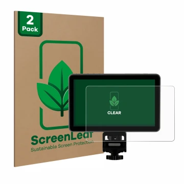 Front side of a product packaging with the brand logo ScreenLeaf. Next to it is the device Rollei Viltrox DC-X2 6