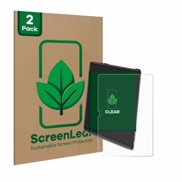 Front side of a product packaging with the brand logo ScreenLeaf. Next to it is the device Yestel T15 shown with the correspon
