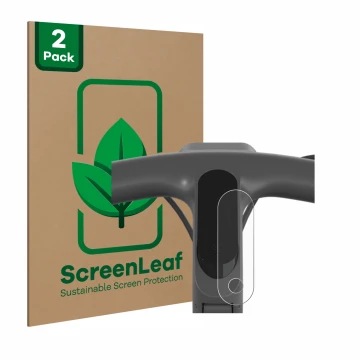 Front side of a product packaging with the brand logo ScreenLeaf. Next to it is the device Egret Ey 1 shown with the correspon